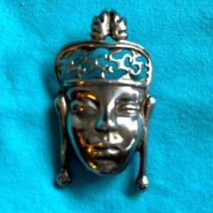 Vintage Sterling Silver Crowned Buddha  Brooch